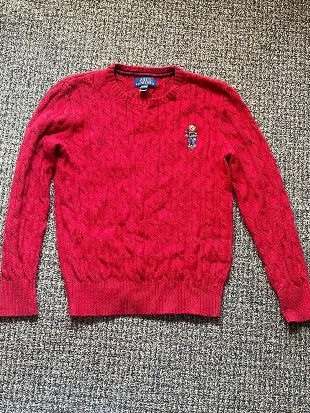 Polo Ralph Lauren Kids Polo Bear Cable-Knit 100% Cotton Sweater Red Boys Medium